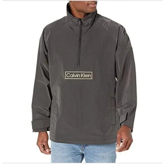 Calvin Klein Mens $148 Relaxed Fit Box Logo Popover Jacket Size L Black - Picture 1 of 11